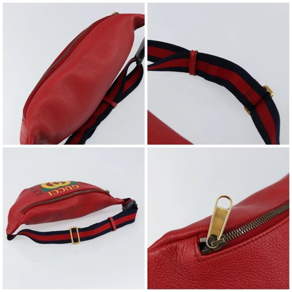 GUCCI Web Sherry Line Body Bag Leather Red 530412 Auth 146075 - Picture 16 of 16